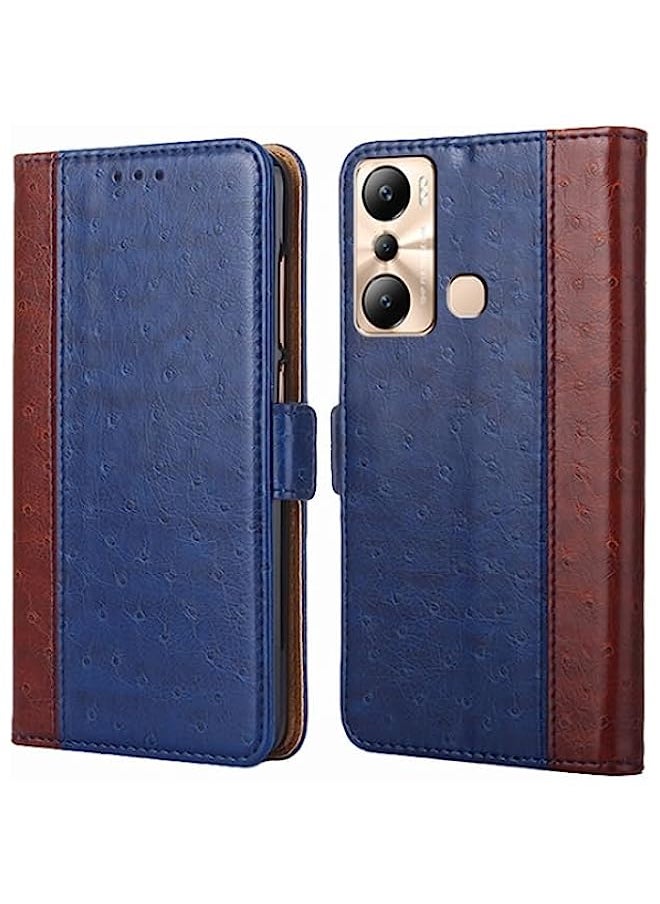 HuHa - HuHa Case Cover Compatible For Infinix Hot 20i Ostrich Texture Flip Leather Phone Case Blue - Image 1