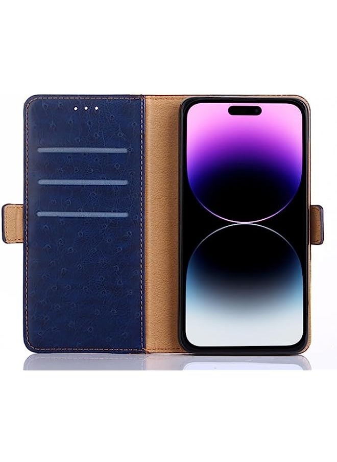 HuHa - HuHa Case Cover Compatible For Infinix Hot 20i Ostrich Texture Flip Leather Phone Case Blue - Image 1