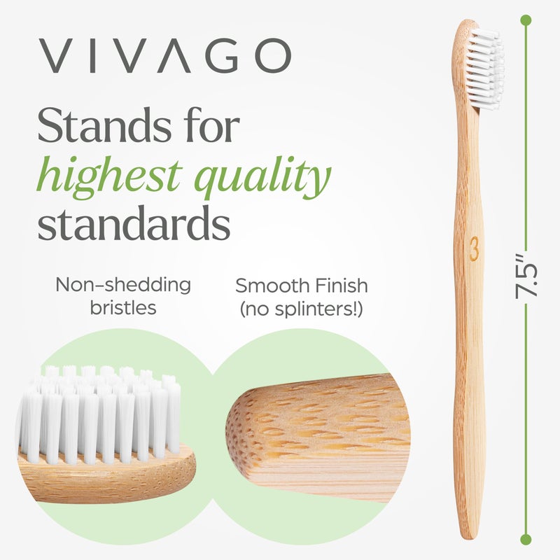 VIVAGO Bamboo Toothbrushes 10 Pack â€“ Natural Toothbrushes, Plant-Based Soft Bristles â€“ Eco-Friendly Wooden Toothbrush - Image 5
