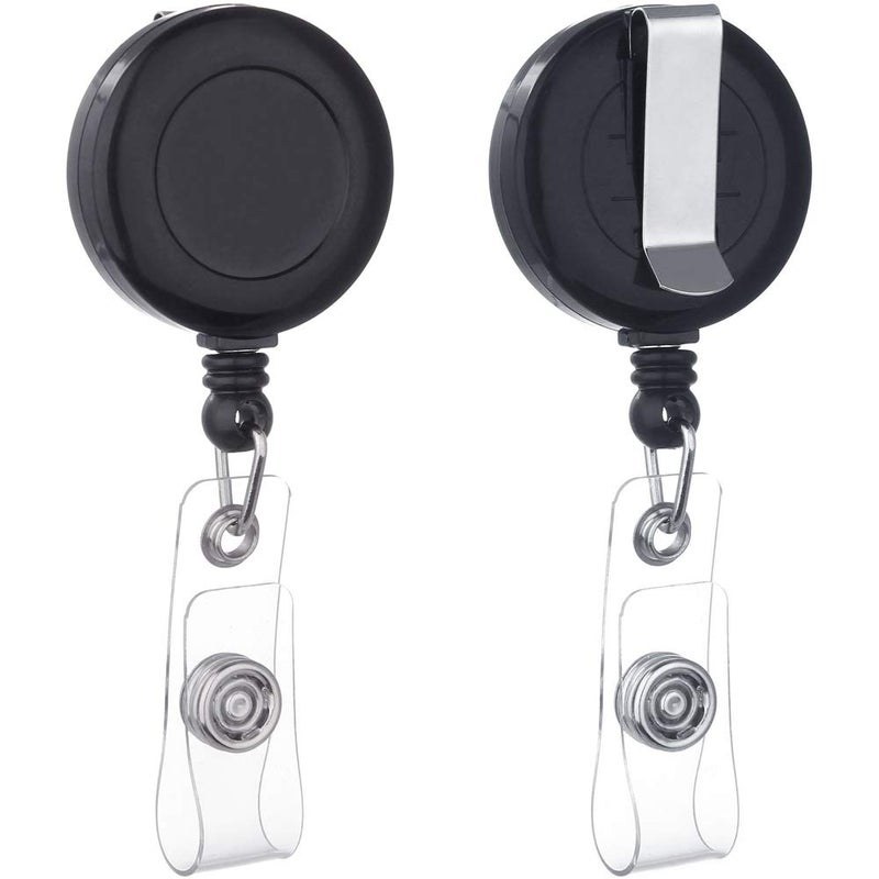 QREEL Badge Reel, Retractable Badge Holder with Belt Clip for ID Name Card (Black, 2 Pack) - Image 1