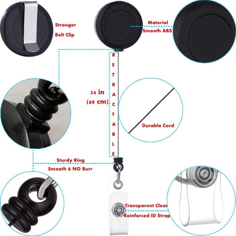 QREEL Badge Reel, Retractable Badge Holder with Belt Clip for ID Name Card (Black, 2 Pack) - Image 3