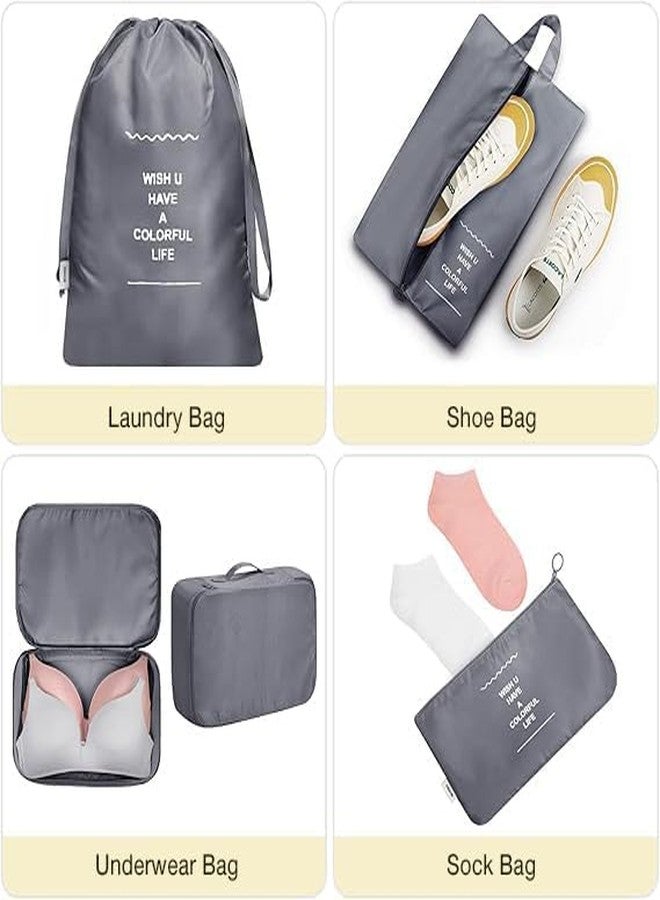 FORKLS 7pcs Travel Packing Cubes Set | Space-Saving Suitcase Organizers with Zipper Closure | Lightweight & Durable Travel Storage Organizers | Ideal for Clothes, Laundry & Makeup (Grey) - Image 4