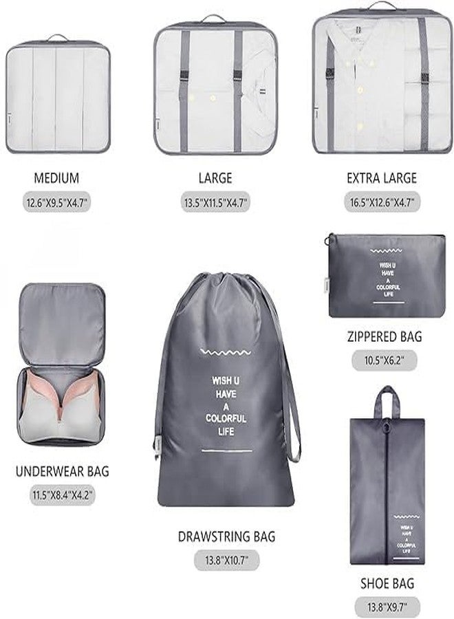 FORKLS 7pcs Travel Packing Cubes Set | Space-Saving Suitcase Organizers with Zipper Closure | Lightweight & Durable Travel Storage Organizers | Ideal for Clothes, Laundry & Makeup (Grey) - Image 2