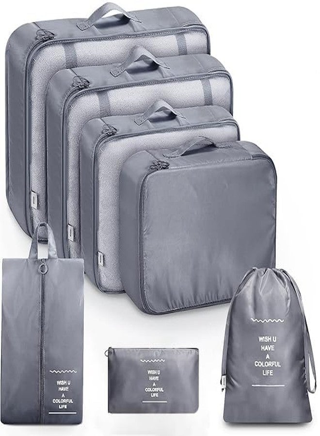FORKLS 7pcs Travel Packing Cubes Set | Space-Saving Suitcase Organizers with Zipper Closure | Lightweight & Durable Travel Storage Organizers | Ideal for Clothes, Laundry & Makeup (Grey) - Image 1
