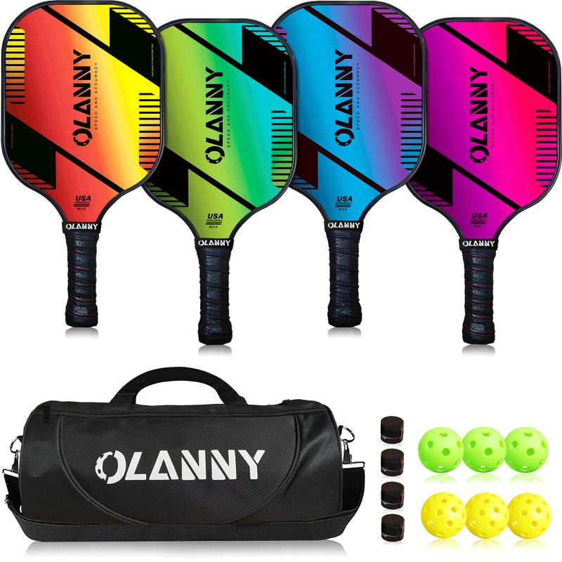 OLANNY Pickleball Paddles Set of 4 Graphite Pickleball Set with Honeycomb Core and Comfort Grip,Pickle-Ball Equipment Includes 4 Pickleball Racquets,6 Balls,4 Pickleball Grip Tape & 1 Portable Bag - Image 1