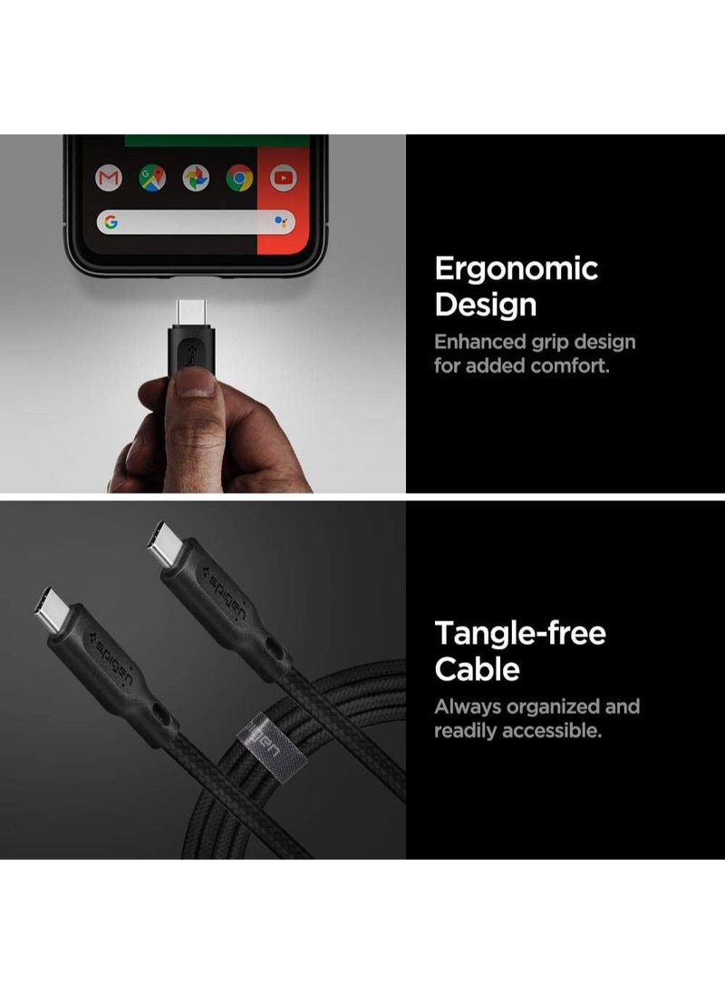 Spigen - C10C3 USB-C to C 3.2 Gen 1 PD Cable 1 Meter [100W & 5Gbps] Power Delivery for MacBook/iPad/Galaxy/Pixel/OnePlus & More - Black - Image 1