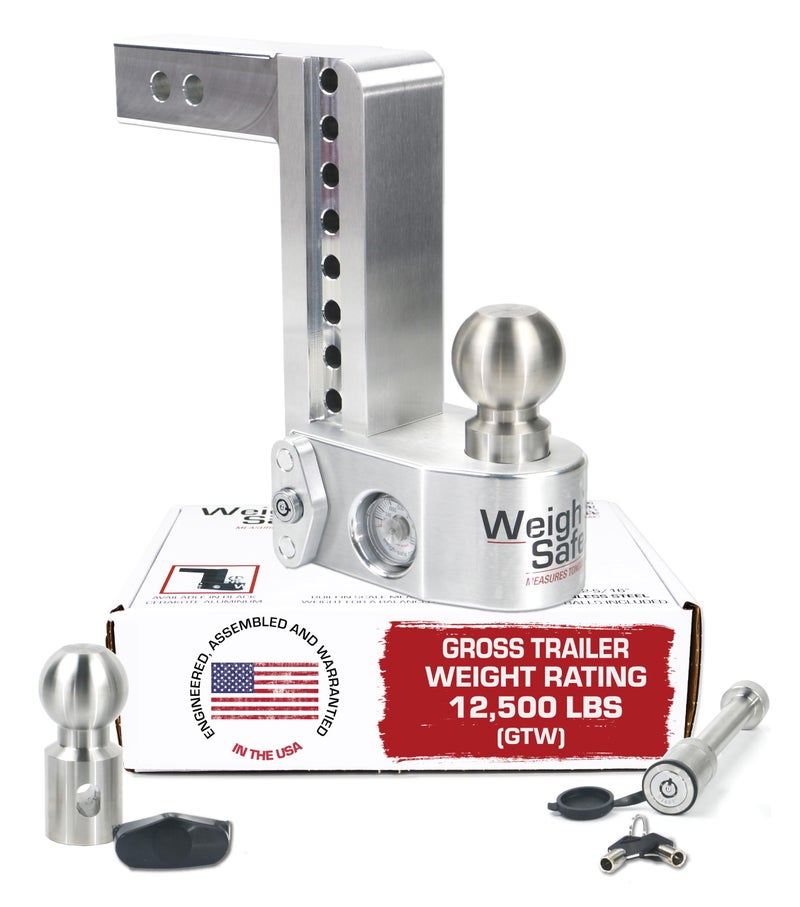 Weigh Safe Adjustable Trailer Hitch Ball Mount 8 Drop Hitch for 2 Receiver w 2 pc Keyed Alike Lock Set Premium Aluminum Trailer Tow Hitch w Built in Weight Scale for Anti Sway 12500 lbs GTW