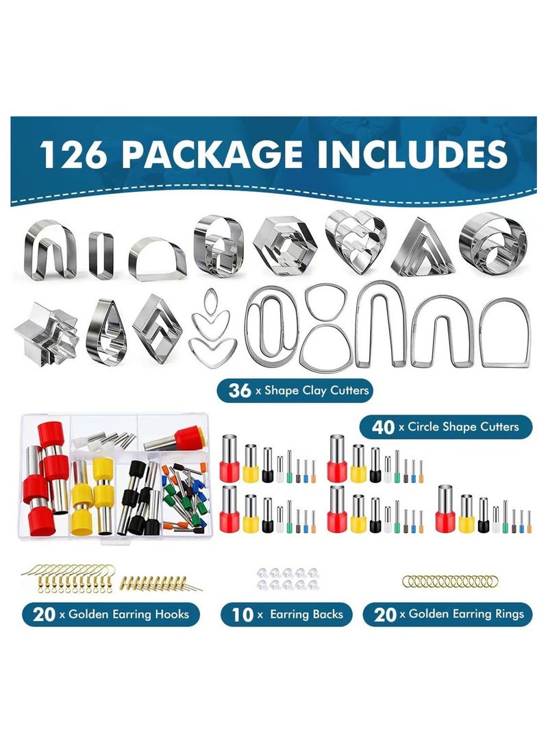 SYOSI Polymer Clay Cutters Set, 36 Shapes Stainless Steel Clay Cutters with 40 Circle Shape Cutters and 50 Earrings Accessories, Clay Earing Cutters for Polymer Clay Jewelry Making, 126 Pcs  - Image 2