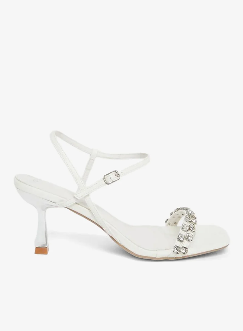 Styli White Embellished Kitten Heel Sandals