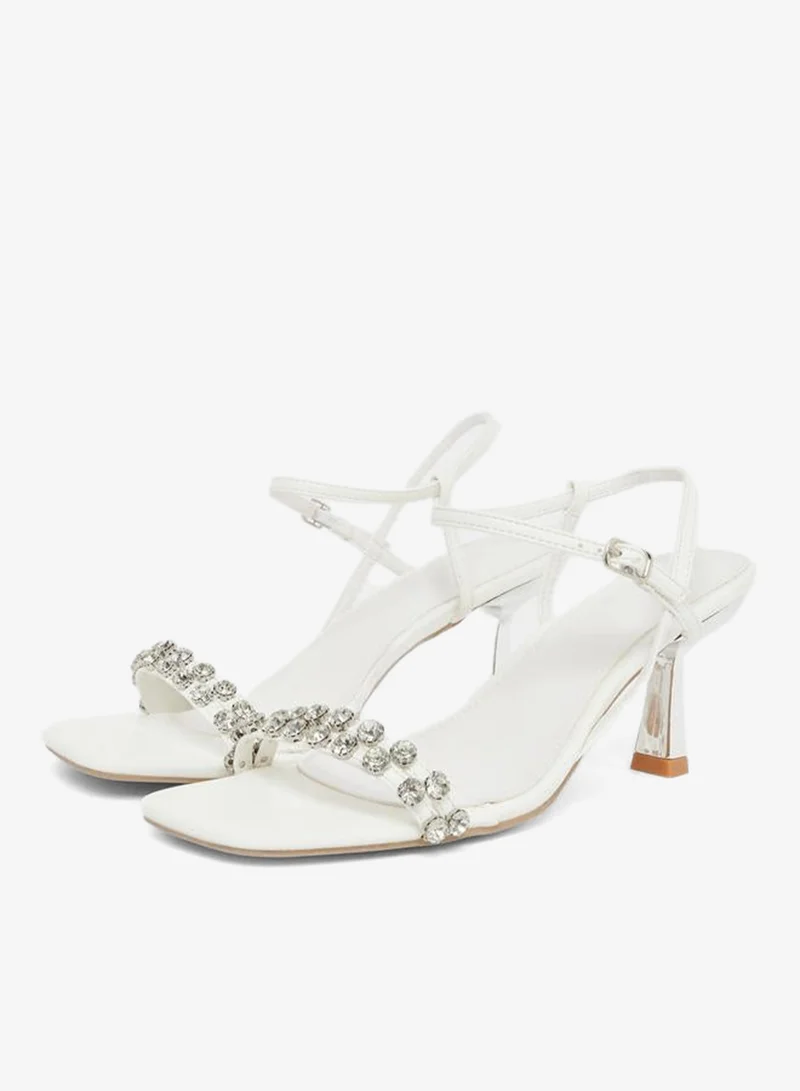 Styli White Embellished Kitten Heel Sandals