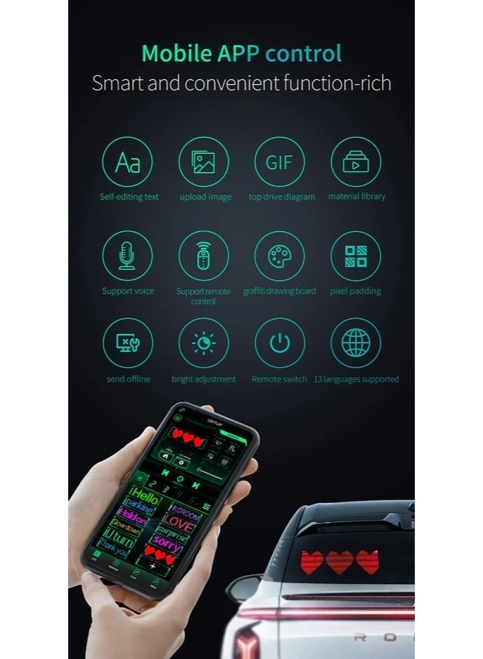 CRONY K6 Car Remote Control DIY Display – 35x11cm LED Advertising Board, Full Color 20x64 Pixels, Bluetooth & Remote Control, IP64 Waterproof, 600-1000cd/m² Brightness for Car Customization - Image 4