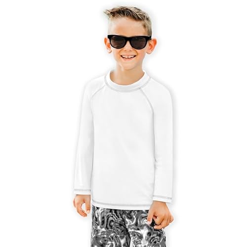 City Threads Boys Rashguard Swim Shirt UPF 50+ Soft Comfortable Durable Sun Protection Made in USA 2-Pack, White, 18-24 Months - Image 1