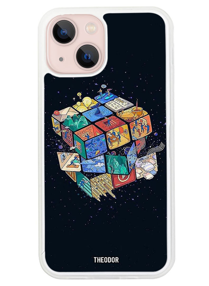 Theodor Protective Case Anti Scratch Shock Proof Cover For APPLE IPHONE 14 Cube (White Bumper) - Image 1