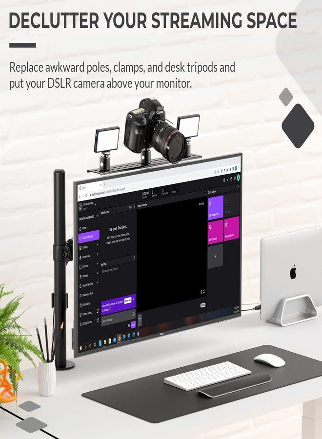 هيومان سينتريك حامل شاشة DSLR من HumanCentric - رف شاشة لحامل كاميرا مكتبي، رف كاميرا ويب وميكروفون خفيف الوزن لذراع VESA للشاشة، بديل لحوامل الكاميرا المكتبية، كبير الحجم - Image 5