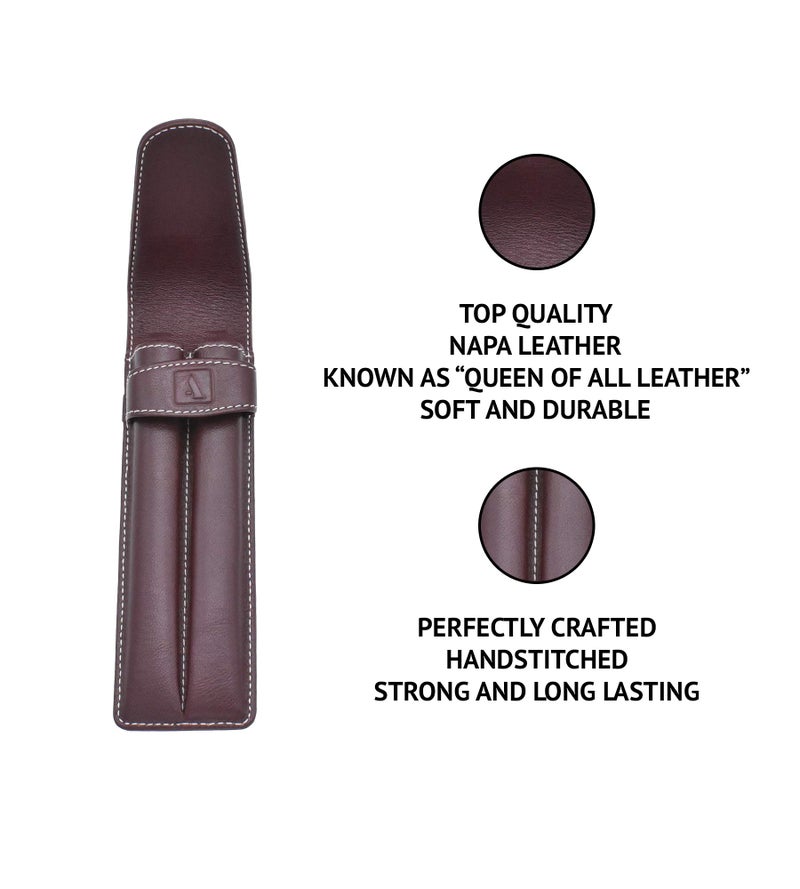 Adamis Leather Handcrafted Double Pen Pouch with Loop |Portable Pen Case for 2 Fountain Pen, Roller Pen, Pen Holder,Pen case |Ideal Gifts for Men,Women,boss,dad 7 inch x 2 inch in W51 Wine - Image 2