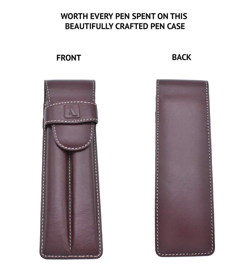Adamis Leather Handcrafted Double Pen Pouch with Loop |Portable Pen Case for 2 Fountain Pen, Roller Pen, Pen Holder,Pen case |Ideal Gifts for Men,Women,boss,dad 7 inch x 2 inch in W51 Wine - Image 5