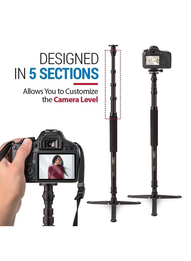 Vidpro MP-66 VentureMaxx Series Professional 70-Inch Monopod with Air Lock - Lightweight Anodized Aluminum Camera Camcorder Support Stand Adjustable 5-Section with 3 Feet Base Includes Carrying Case - Image 2