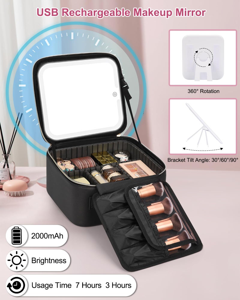 Relavel Valentine's Day Gifts for Teen Girls Women Girlfriend, Initial Makeup Bag with LED Mirror Travel Cosmetic Organizer Train Case for Grandkids Graduation Teacher, Trendy Stuff, Black A - Image 4