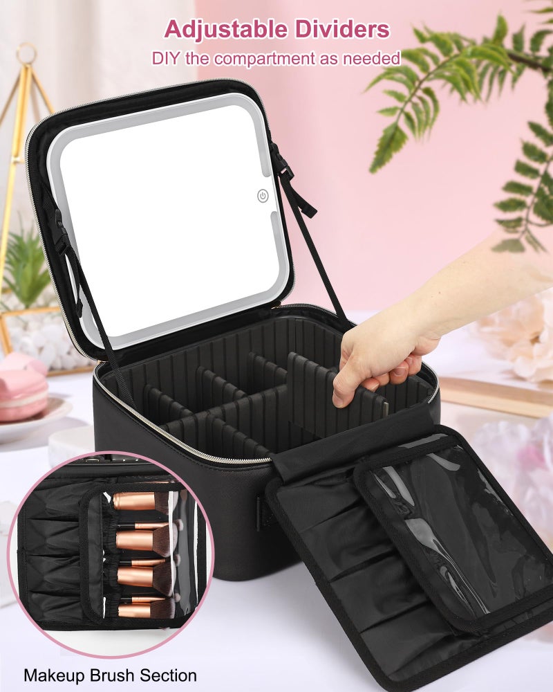 Relavel Valentine's Day Gifts for Teen Girls Women Girlfriend, Initial Makeup Bag with LED Mirror Travel Cosmetic Organizer Train Case for Grandkids Graduation Teacher, Trendy Stuff, Black A - Image 5