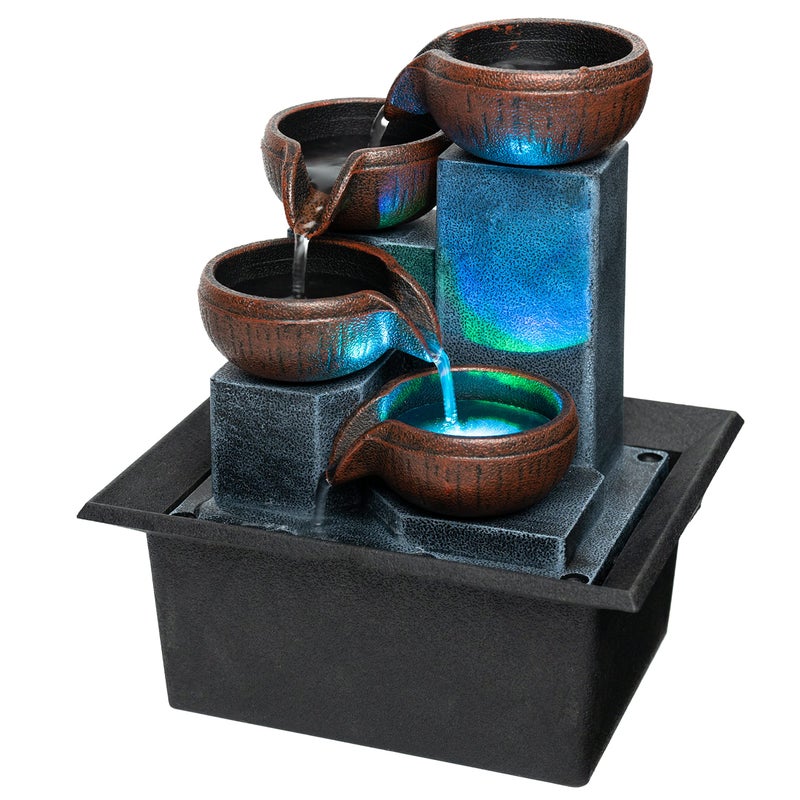 Father'sDen Collection Tabletop Water FountainWater Fall FountainsIndoor Desktop Fountain with Audible Calming Waterfall Sounds for Feng Shui EffectCascading LED Color Lighting 