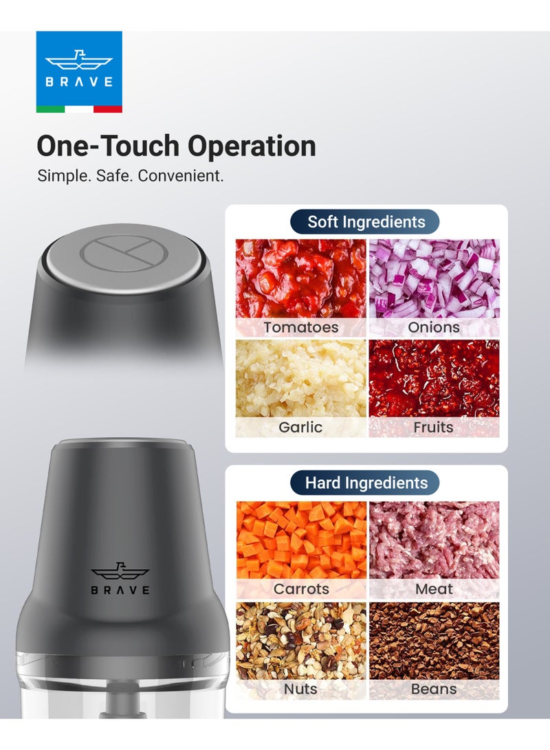 Brave Mini Electric Food Chopper 500ml with Powerful 400W Motor, 4 Stainless Steel Blades, One-Touch Vegetable Chopper, Meat Grinder, Onion Garlic Cutter, Compact Kitchen Food Processor, Safe Locking Design – Grey - Image 2