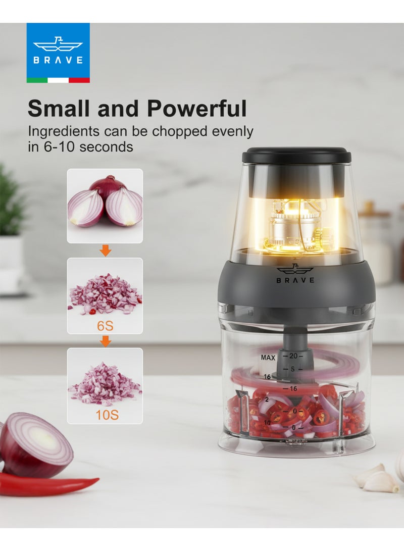 Brave Mini Electric Food Chopper 500ml with Powerful 400W Motor, 4 Stainless Steel Blades, One-Touch Vegetable Chopper, Meat Grinder, Onion Garlic Cutter, Compact Kitchen Food Processor, Safe Locking Design – Grey - Image 3