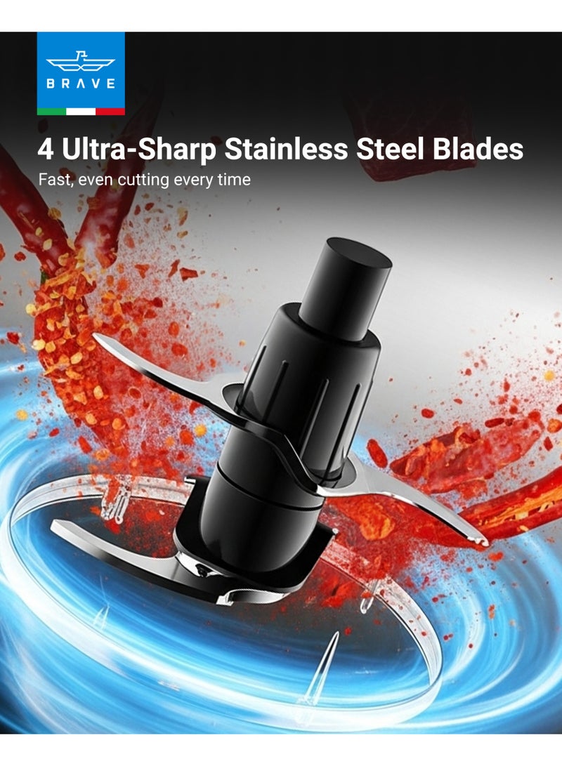 Brave Mini Electric Food Chopper 500ml with Powerful 400W Motor, 4 Stainless Steel Blades, One-Touch Vegetable Chopper, Meat Grinder, Onion Garlic Cutter, Compact Kitchen Food Processor, Safe Locking Design – Grey - Image 4