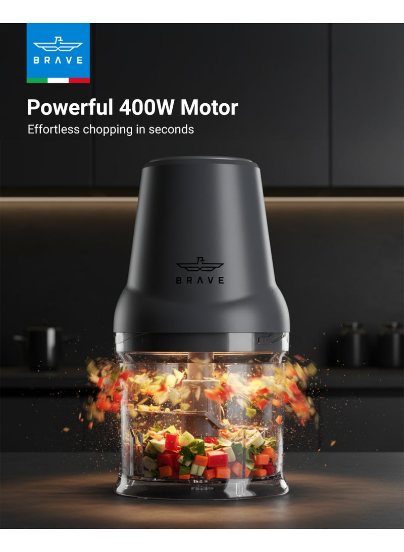Brave Mini Electric Food Chopper 500ml with Powerful 400W Motor, 4 Stainless Steel Blades, One-Touch Vegetable Chopper, Meat Grinder, Onion Garlic Cutter, Compact Kitchen Food Processor, Safe Locking Design – Grey - Image 5