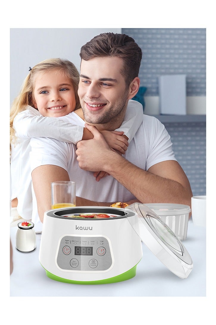 Kawu Yogurt Maker, Compact Greek Yogurt Maker Machine with Timer Control, Strainer, 1L Container, 3 Glass Serving Cups, Constant Temperature, for Home Organic Yogurt, Greek Yogurt, Cheese, Natto - Image 3