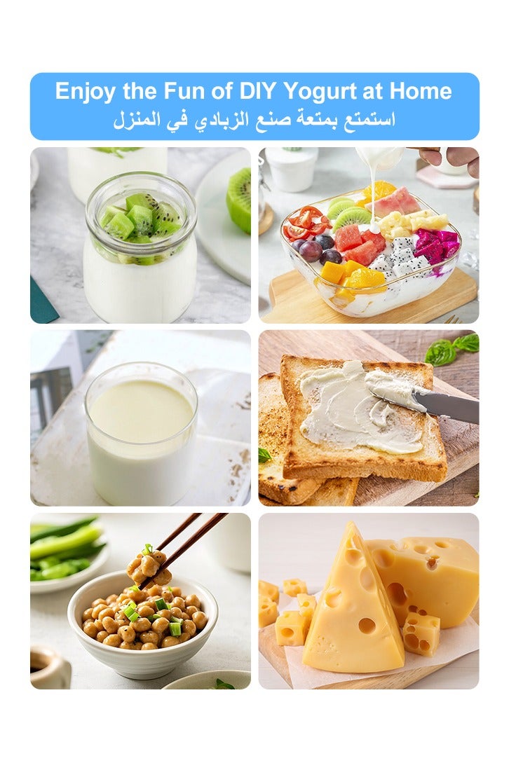 Kawu Yogurt Maker, Compact Greek Yogurt Maker Machine with Timer Control, Strainer, 1L Container, 3 Glass Serving Cups, Constant Temperature, for Home Organic Yogurt, Greek Yogurt, Cheese, Natto - Image 4