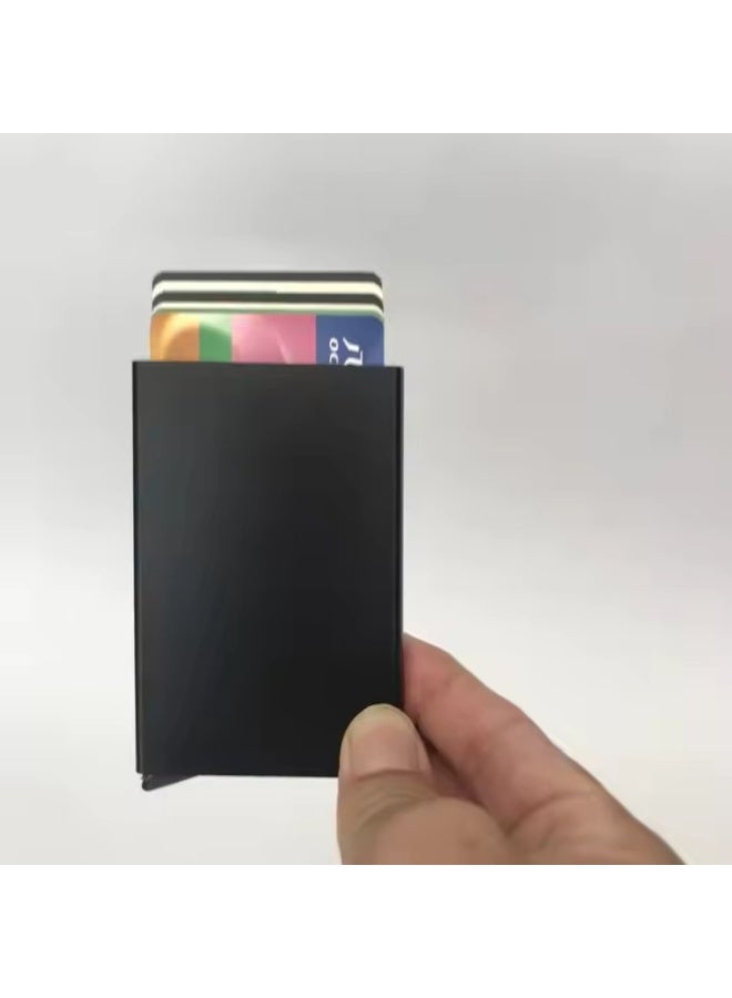 WAOKN Credit Card Holder Blocking Minimalist Slim Metal Case for Men Women, Automatic Pop-up Card Side Push Card Sleeve PU Metal Aluminum Shell RFID Card Sleeve with Multi Capacity Storage Black - Image 2