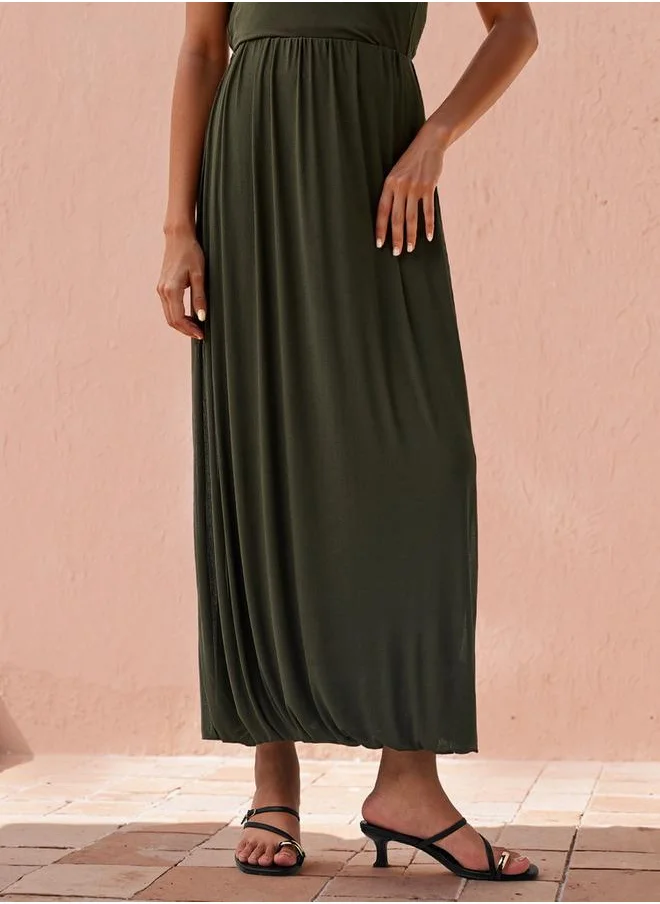 ايكونيك Iconic Balloon Hem Maxi Skirt with Elasticated Waistband