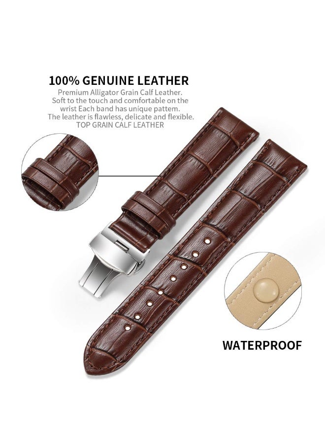 Leather Watch Band Alligator Grain Embossed Calfskin with Stainless Steel Deployment Buckle for Men Women, 18mm-24mm - Image 4