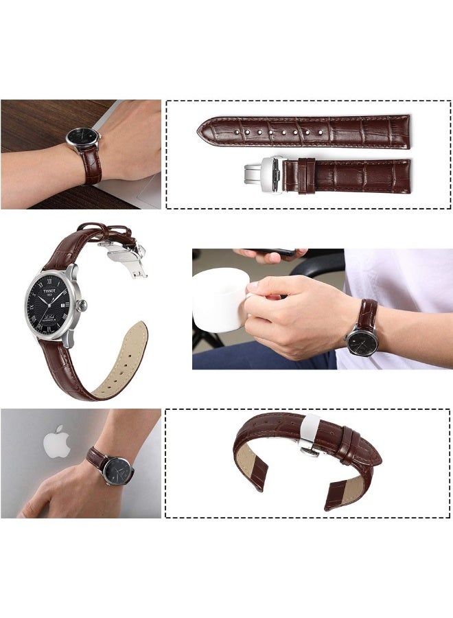 Leather Watch Band Alligator Grain Embossed Calfskin with Stainless Steel Deployment Buckle for Men Women, 18mm-24mm - Image 5