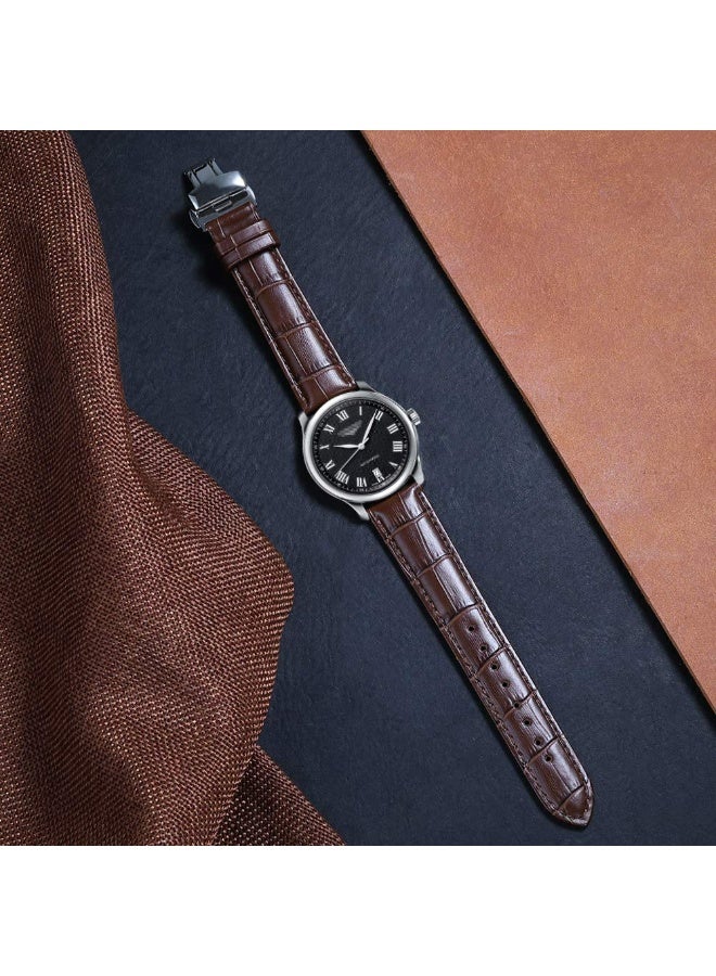 Leather Watch Band Alligator Grain Embossed Calfskin with Stainless Steel Deployment Buckle for Men Women, 18mm-24mm - Image 2