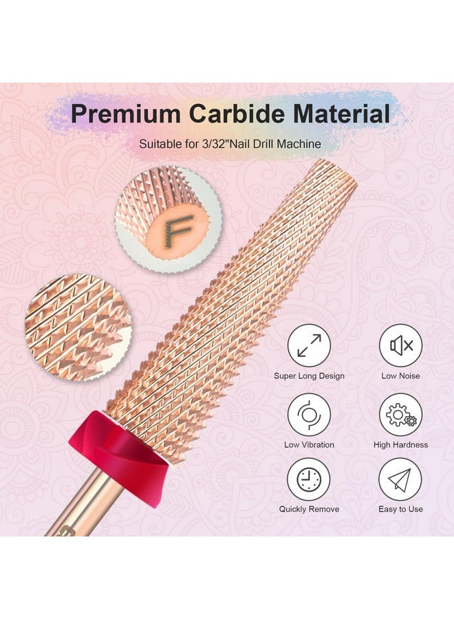 Depvko Super Long 5 In 1 Nail Drill Bits, 3/32'' Carbide Tungsten Bits, Two Way Rotate Professional Advanced Safety Bits For Nail, Fast Remove For Manicure Pedicure Cuticle Gel Polishing(F, Rose Gold) - Image 2