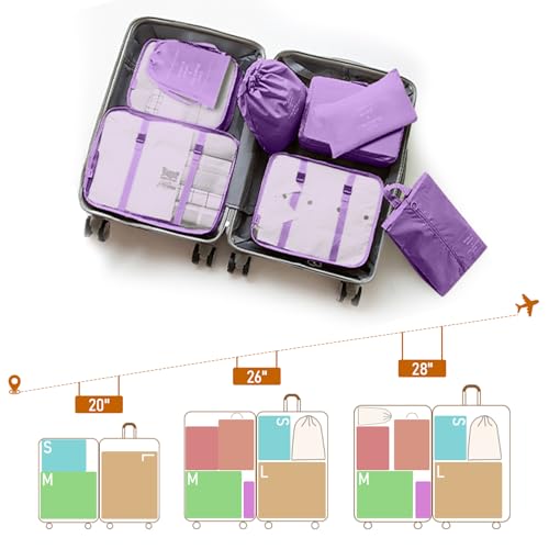 YEEYAA Packing Cubes for Travel 8 Set Luggage Organizer Bags for Family Mesh Breathable Travel Packing Cubes for Suitcases Durable Travel Essentials Bags Set Purple 8 Set - Image 3