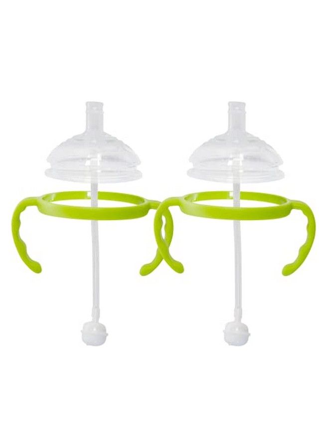 Botabee Straw Transition Cup Kit For Comotomo Baby Bottles ; Conversion Kit Fits 5 Ounce And 8 Ounce Bottles ; Soft Silicone Straw Top Bottle Nipple & Weighted Straw To Help Baby Transition ; 2 Pack (Green) - Image 1