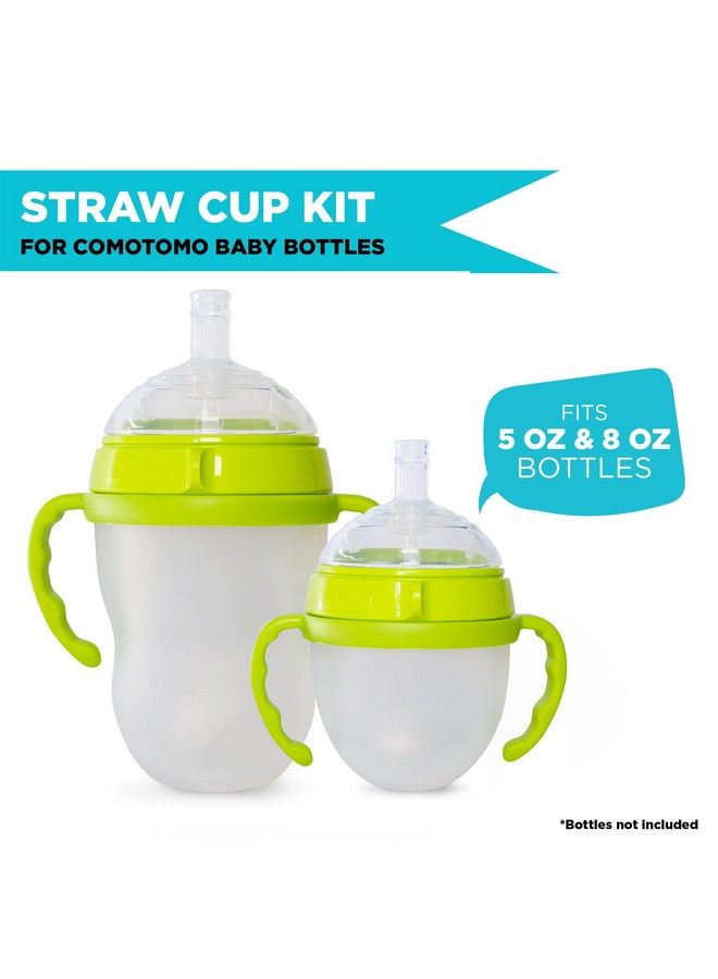 Botabee Straw Transition Cup Kit For Comotomo Baby Bottles ; Conversion Kit Fits 5 Ounce And 8 Ounce Bottles ; Soft Silicone Straw Top Bottle Nipple & Weighted Straw To Help Baby Transition ; 2 Pack (Green) - Image 5