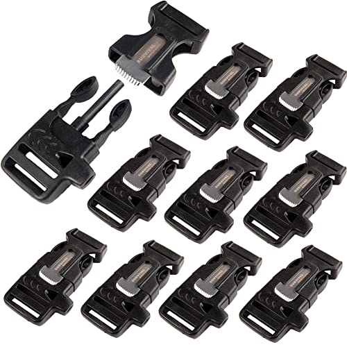 CooBigo 10Pack 3/4" (19mm) Fire Starter Survival Whistle Buckle Flint Scraper for Paracord Bracelet Key Lanyard Ourdoor Hiking Camping Backpack Bag Pets Collar DIY Travel Kits - Image 1
