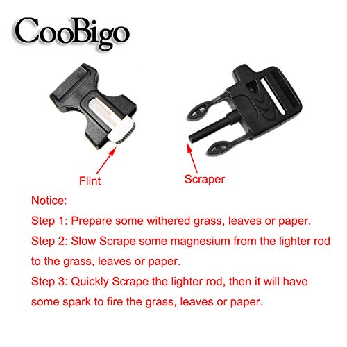 CooBigo 10Pack 3/4" (19mm) Fire Starter Survival Whistle Buckle Flint Scraper for Paracord Bracelet Key Lanyard Ourdoor Hiking Camping Backpack Bag Pets Collar DIY Travel Kits - Image 4
