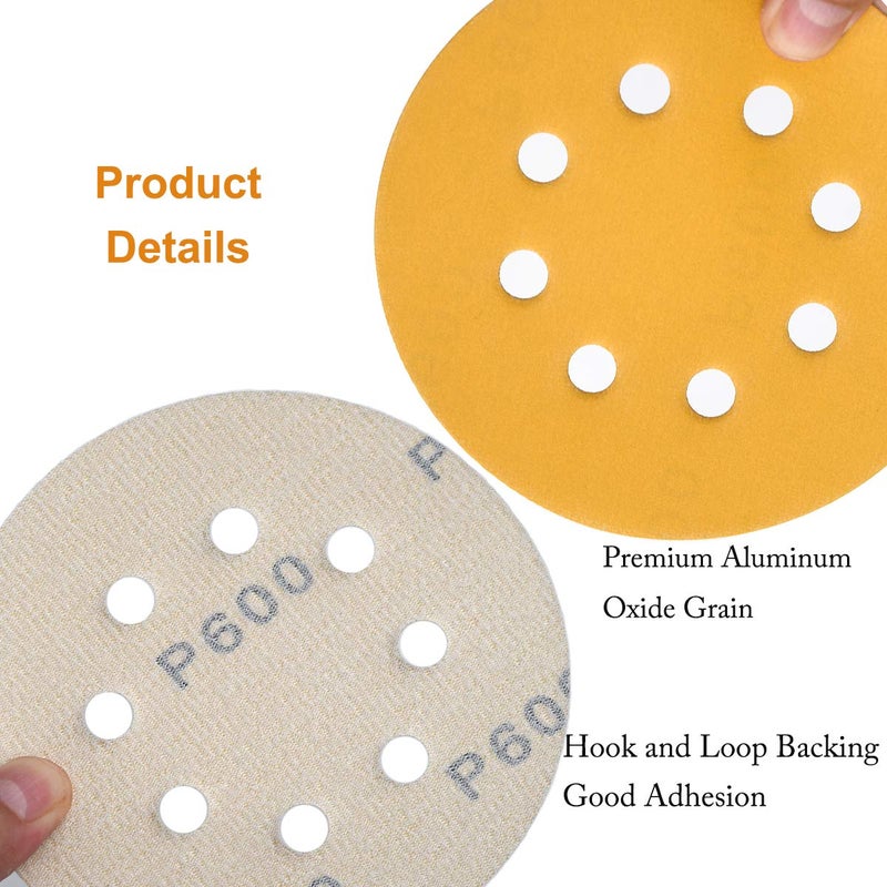 Aiyard 5-Inch 8-Hole Hook and Loop Sanding Discs 600-Grit Random Orbit Sandpaper, 100-Pack - Image 5