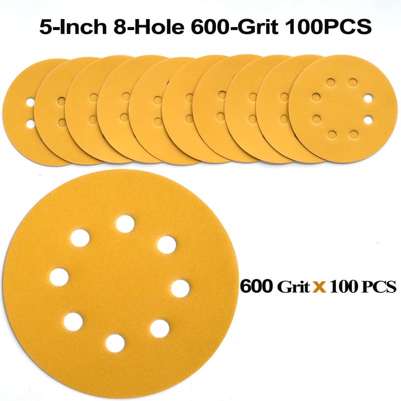 Aiyard 5-Inch 8-Hole Hook and Loop Sanding Discs 600-Grit Random Orbit Sandpaper, 100-Pack - Image 3