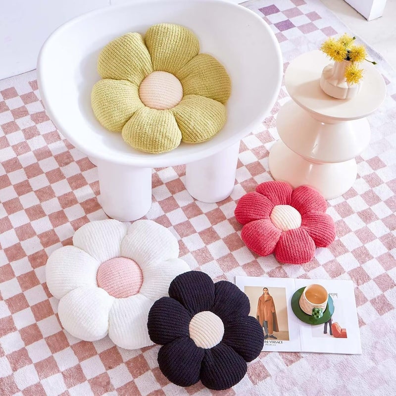 VBGYA Dusty Pink Flower Decorative Throw Pillows, Cute Daisy Shaped Plush Aesthetic Pillow, Soft 19.6" Floor Seat Cushion - Image 4