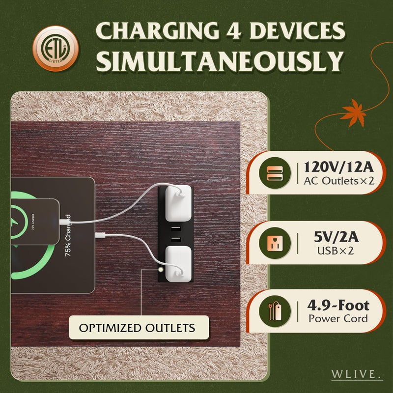 WLIVE Narrow End Table with Charging Station of Open Storage Shelfï¼ŒSofa Side Table with 2 USB Ports and 2 Power Outletsï¼ŒSlim Farmhouse End Table for Small Spaces, 11.8" D x 23.6" W x 23.74" H - Image 4