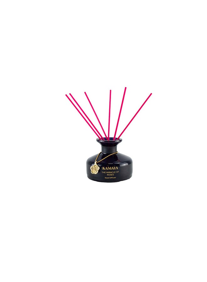 KAMAYA 150 ml Reed diffuser in black jar, with a handmade metal decorative pendant | Long lasting fragrance, Rose fragrance with two sets of reeds | in bright decorative gift box for occasions - Image 2