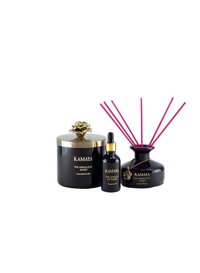 KAMAYA 150 ml Reed diffuser in black jar, with a handmade metal decorative pendant | Long lasting fragrance, Rose fragrance with two sets of reeds | in bright decorative gift box for occasions - Image 4