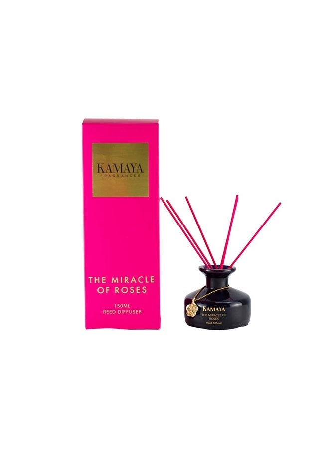 KAMAYA 150 ml Reed diffuser in black jar, with a handmade metal decorative pendant | Long lasting fragrance, Rose fragrance with two sets of reeds | in bright decorative gift box for occasions - Image 2