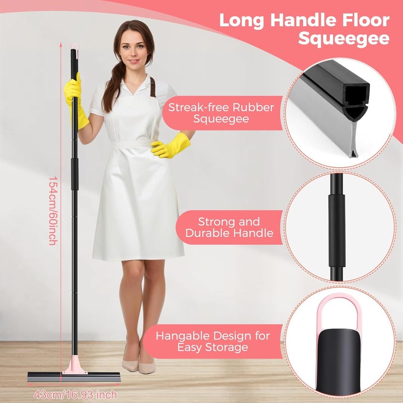 wlich Floor Squeegee Heavy Duty, 17 Inch Large Floor Squeegee Broom with 60 Inch Long Handle, Scraper Rubber Broom for Garage, Tile, Deck, Bathroom, Window, Glass - Image 2
