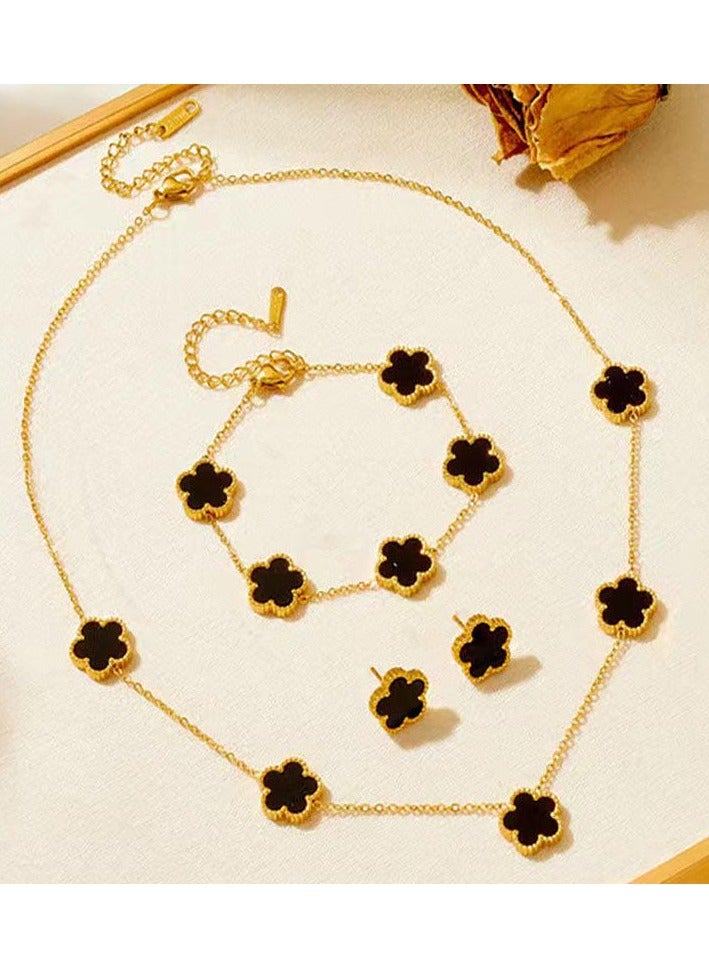 Luxury Jewelry Set – 4 Elegant Pieces with Floral Design - Black  - Image 1